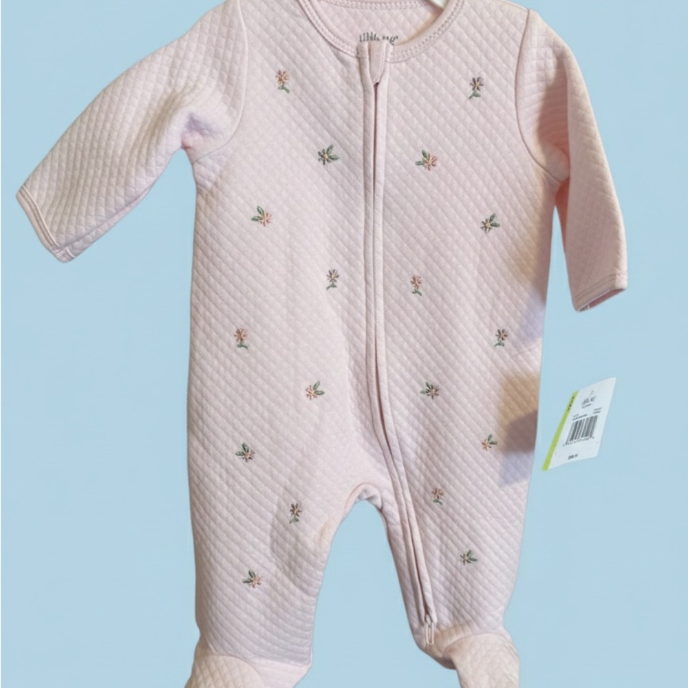 Pink Quilted Floral Baby One-Piece